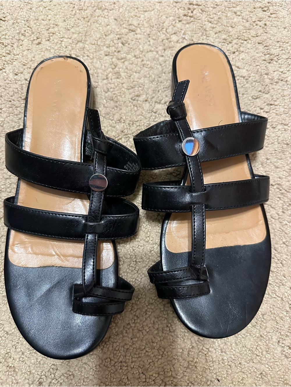 Nine West Black Triple-Strap Slide Sandals